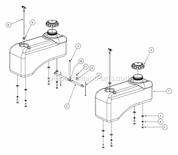 Fuel Tank Assembly Diagram and Parts List for 3648 53AB5D4M100 Cub Cadet Lawn Mower
